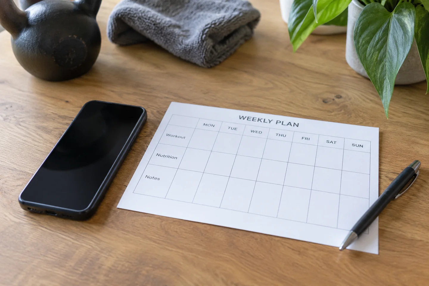 phone beside paper weekly calendar.