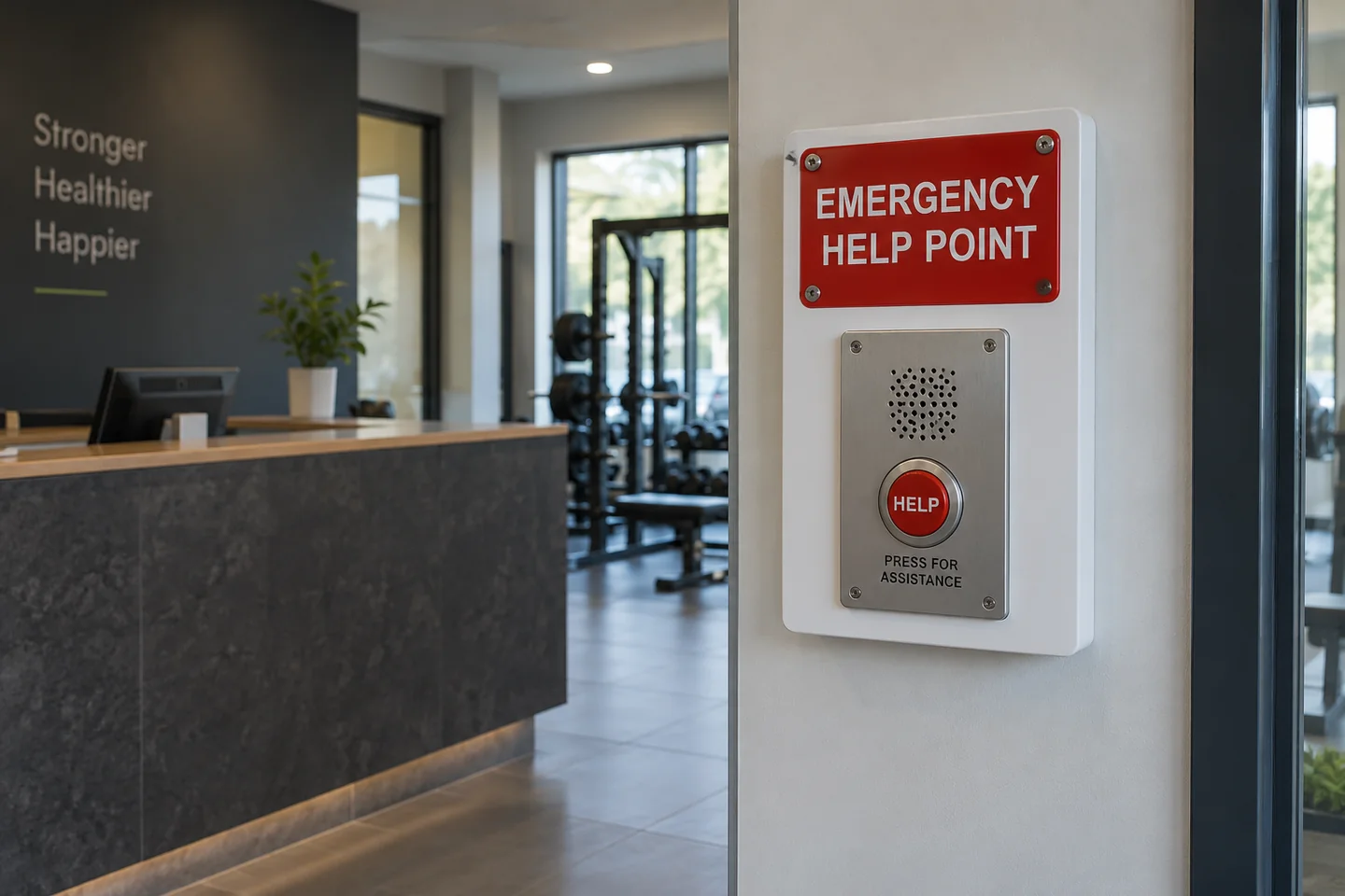 gym reception emergency help point.