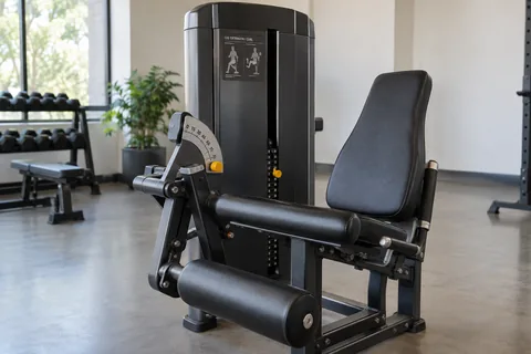 Adjustable strength machine with range adjustment mechanism visible.